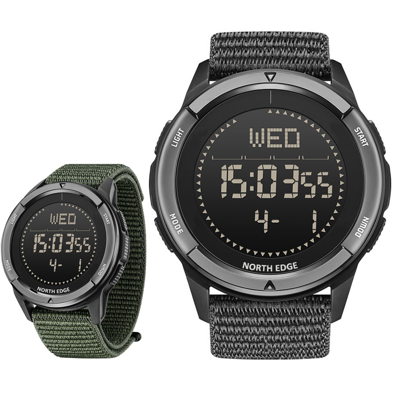 Altimeter Compass Watch - นาฬิกาดิจิตอลสำหรับผู้ชายกีฬาซุปเปอร์ไลท์กลางแจ้งเข็มทิศเครื่องนับก้าวกันน้ำ 50M นาฬิกาข้อมืออิเล็กทรอนิกส์สายนาฬิกาไนลอน