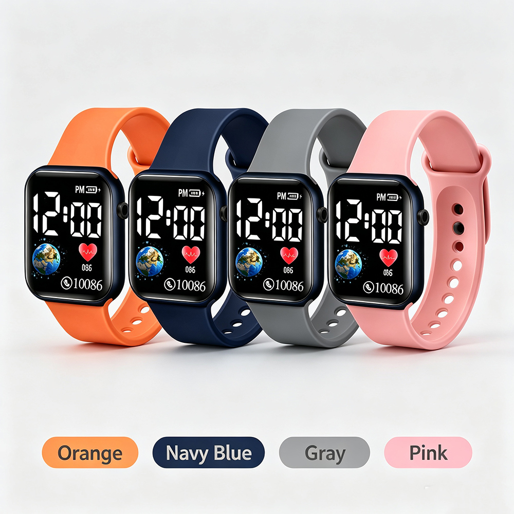 Smartwatch Watches For Girls - นาฬิกาดิจิตอล LED ทรงสี่เหลี่ยมสำหรับเด็กนักเรียน สายซิลิโคนนุ่ม จอแสดงผลขนาดใหญ่ นาฬิกาสปอร์ตสำหรับเด็ก
