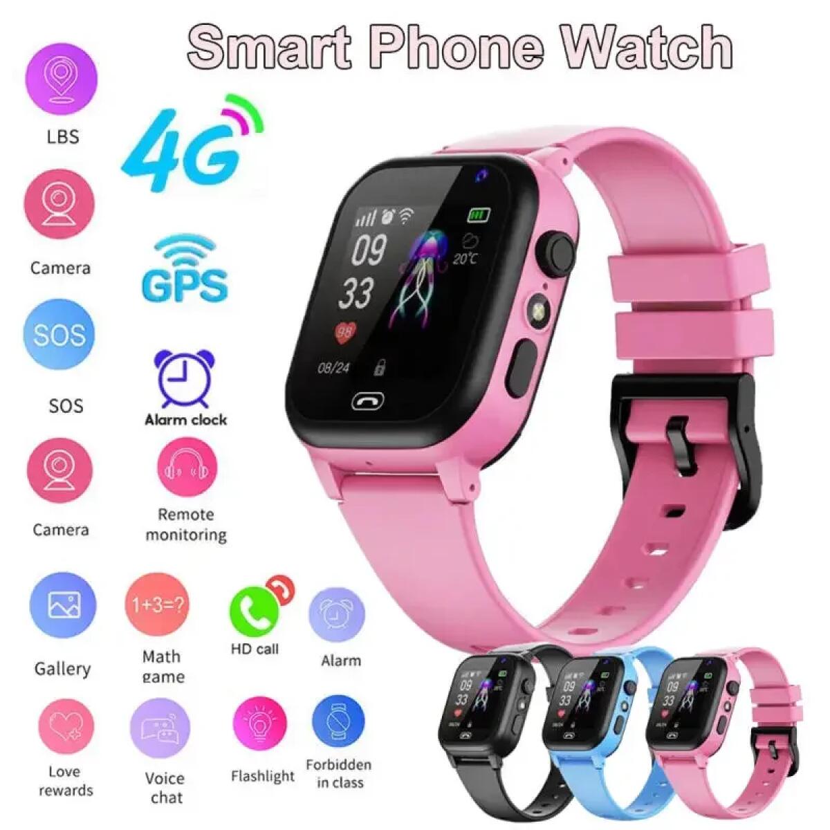 Smartwatch Watches For Kids With Gps - เด็กสมาร์ทวอท์ช 4G มัลติฟังก์ชั่นกันน้ำ SOS GPS ตำแหน่งกล้องโทรซิมการ์ดเด็กของขวัญกีฬานาฬิกาดิจิตอลตัวติดตาม