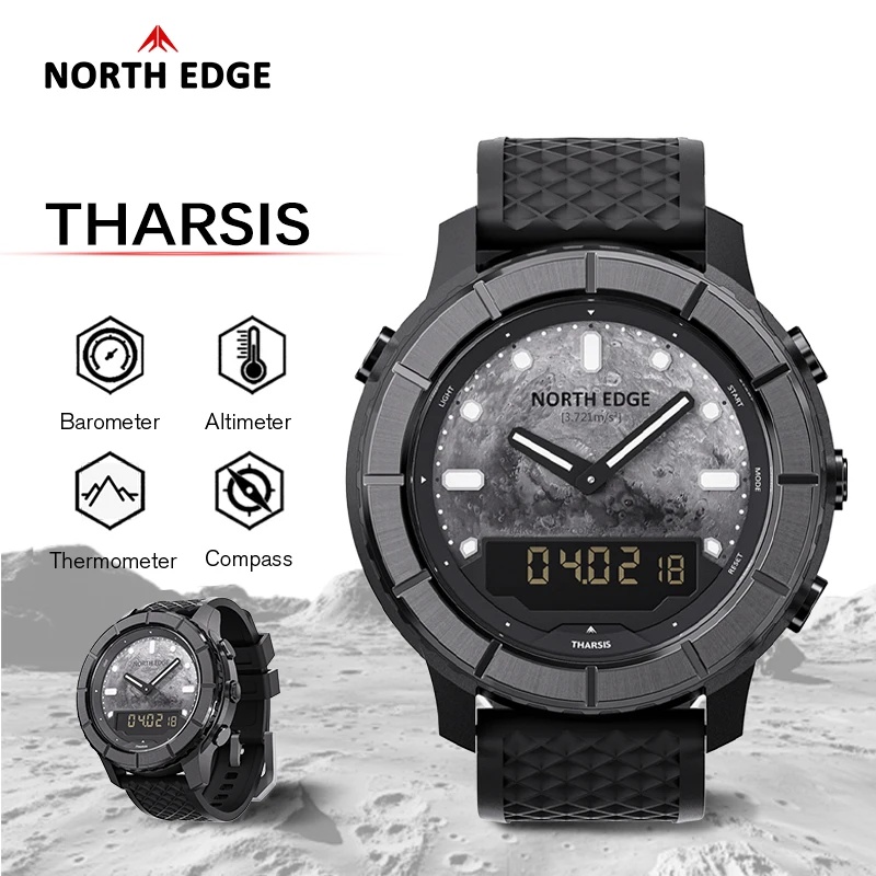 Altimeter Compass Watch - นาฬิกาดิจิตอลคาร์บอนไฟเบอร์สำหรับผู้ชาย NORTH EDGE THARSIS กันน้ำ 50