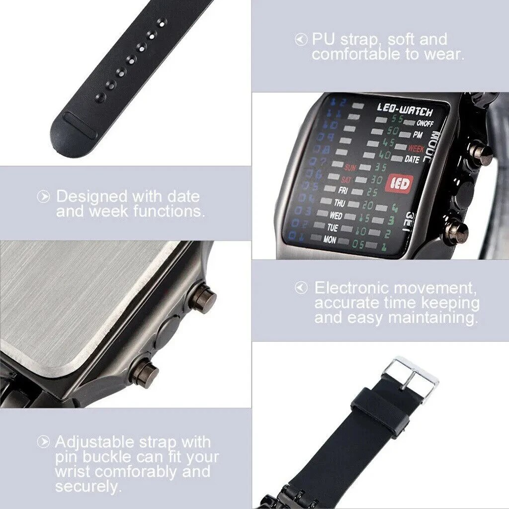 Jam Tangan LED ไบนารีนาฬิกา Ja - Timex Watches Smartwatch บทวิจารณ์และราคา