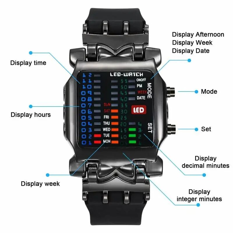 Jam Tangan LED ไบนารีนาฬิกา Ja - Timex Watches Smartwatch บทวิจารณ์และราคา